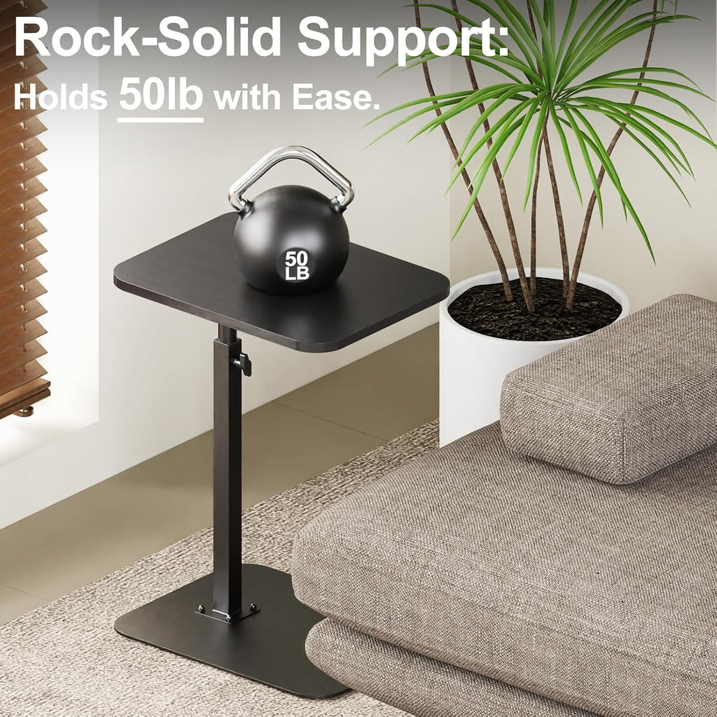HzTinT Side Table Sofa Tray for Couch Heavy Metal Base Swivel/Adjustable Height, Sofa Bed Bathroom Study TV Tray C Shaped End Table Food Snack Trays for Eating