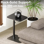 HzTinT Side Table Sofa Tray for Couch Heavy Metal Base Swivel/Adjustable Height, Sofa Bed Bathroom Study TV Tray C Shaped End Table Food Snack Trays for Eating