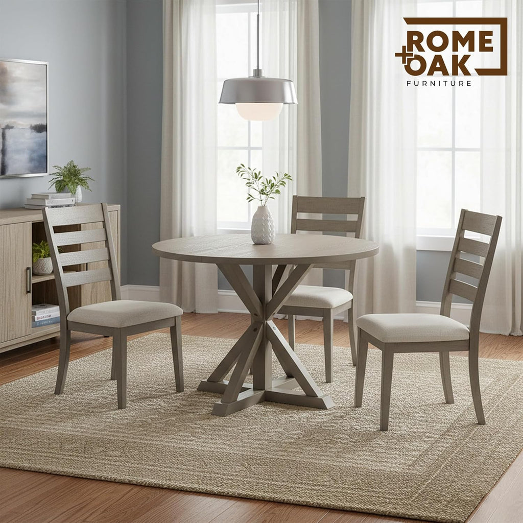 ROME + OAK Spier Modern Dining Table, 40-Inch Round Tabletop with Sturdy Pedestal Base, Rustic Beige - Retro Style Furniture Piece for Homes