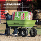 Gorilla Carts 600-Pound Capacity Heavy Duty Poly Yard Garden Steel Quick Dump Utility Wheelbarrow Wagon Cart with Straight Pull Handle, Green, Model GOR4G-COM