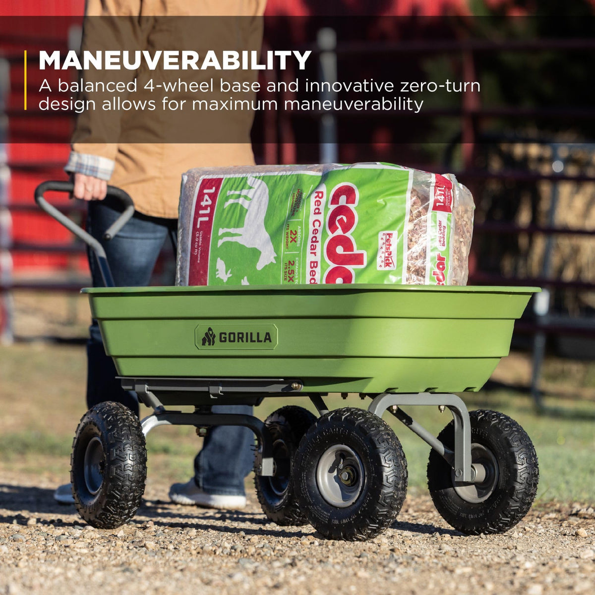 Gorilla Carts 600-Pound Capacity Heavy Duty Poly Yard Garden Steel Quick Dump Utility Wheelbarrow Wagon Cart with Straight Pull Handle, Green, Model GOR4G-COM