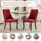 Aoowow Linen Blend Upholstered Dining Chairs Set of 2,Channel Tufted Dinner Chairs for Kitchen with Solid Wood Legs,Neutral Fabric Side Chairs for Dining Room,Living Room(Wine Red)