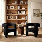 Sherpa Barrel Accent Chairs Set of 2, Modern Boucle Dining Room Chairs, Comfy Upholstered Side Chair with Arm, Cozy Sitting Chair for Bedroom/Kitchen/Living Room/Office, Black