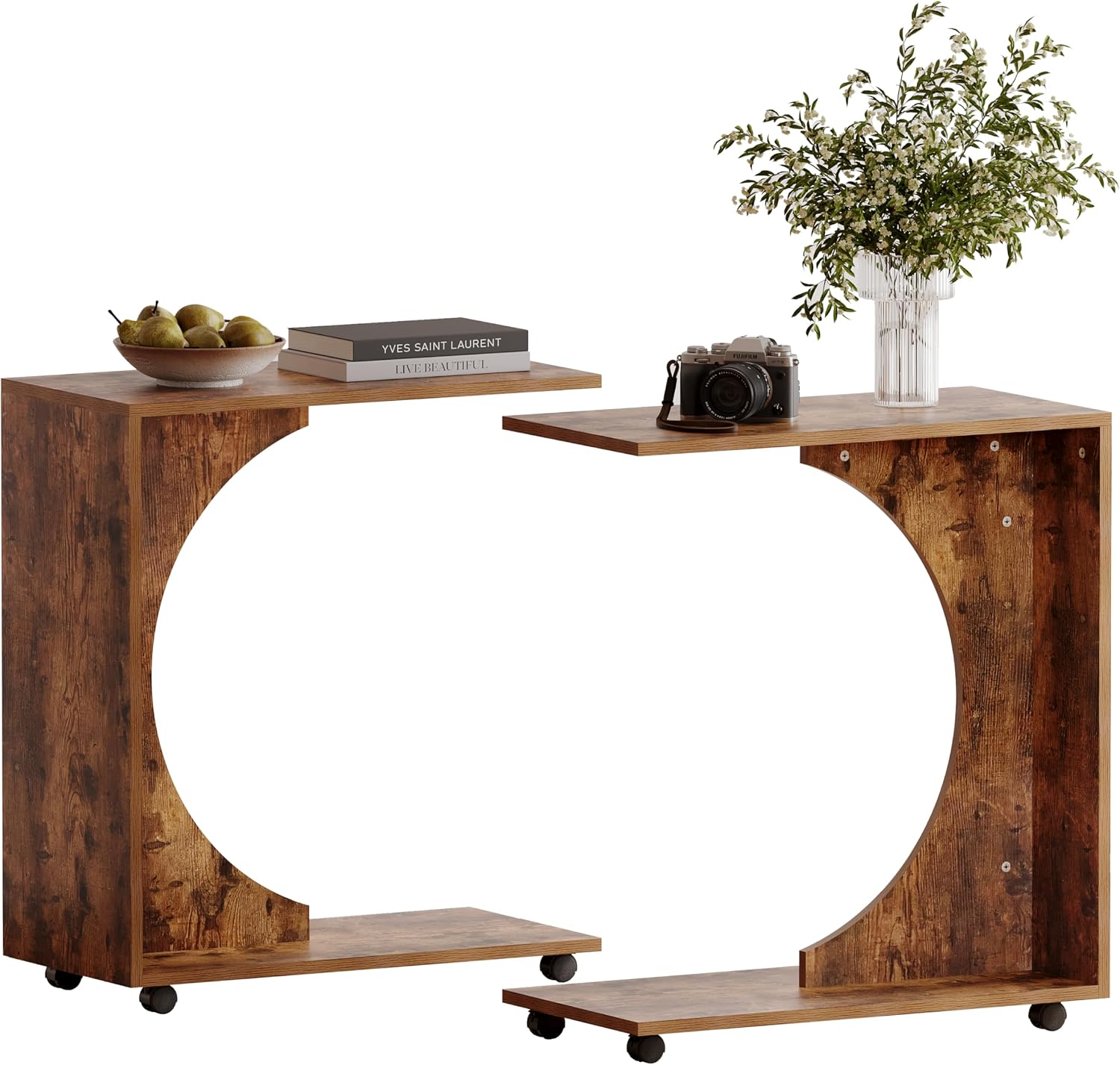 C Table end Table,Rolling Side Table with Wheels,Couch Tables That Slide Under，C Shaped Sofa Tray for Living Room, Bedroom,Chair, 2 PCS