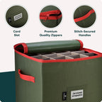 Handy Laundry, Christmas Ornament Storage, Stores up to 64 Holiday Ornament, Adjustable Dividers, Zippered Top, Two Handles Attractive Storage Box Keeps Decorations Clean & Dry for Next Season, Green