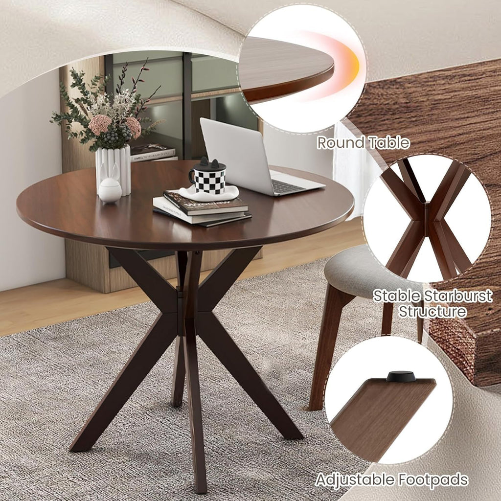 NAFORT Round Dining Table Set for 2, Mid-Century Modern Table and Chairs, Wood Kitchen Table w/Cushioned Chairs, Compact 3 Piece Dinette Set for Office, Bistro, Small Spaces, Kitchen, Restaurant