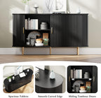 DHH Sideboard Buffet Cabinet with Storage,Mid Century Modern Fluted Accent Coffee Bar Console Table,Tambour Sliding Doors& Adjustable Shelf for Kitchen, Living Room, Entryway(Black, 55 Inch)