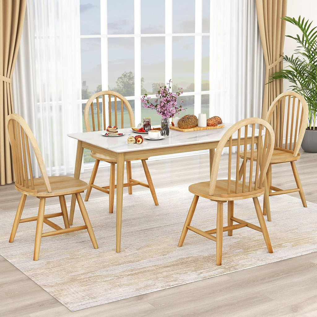 18" Oak Dining Chairs Set of 2, Wood Windsor Chair with Spindle Back for Country Farmhouse Kitchen Island