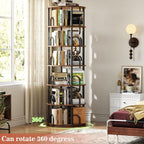 Aheaplus 6 Tier Rotating Bookshelf Tower, Revolving Bookcase, Rustic Brown