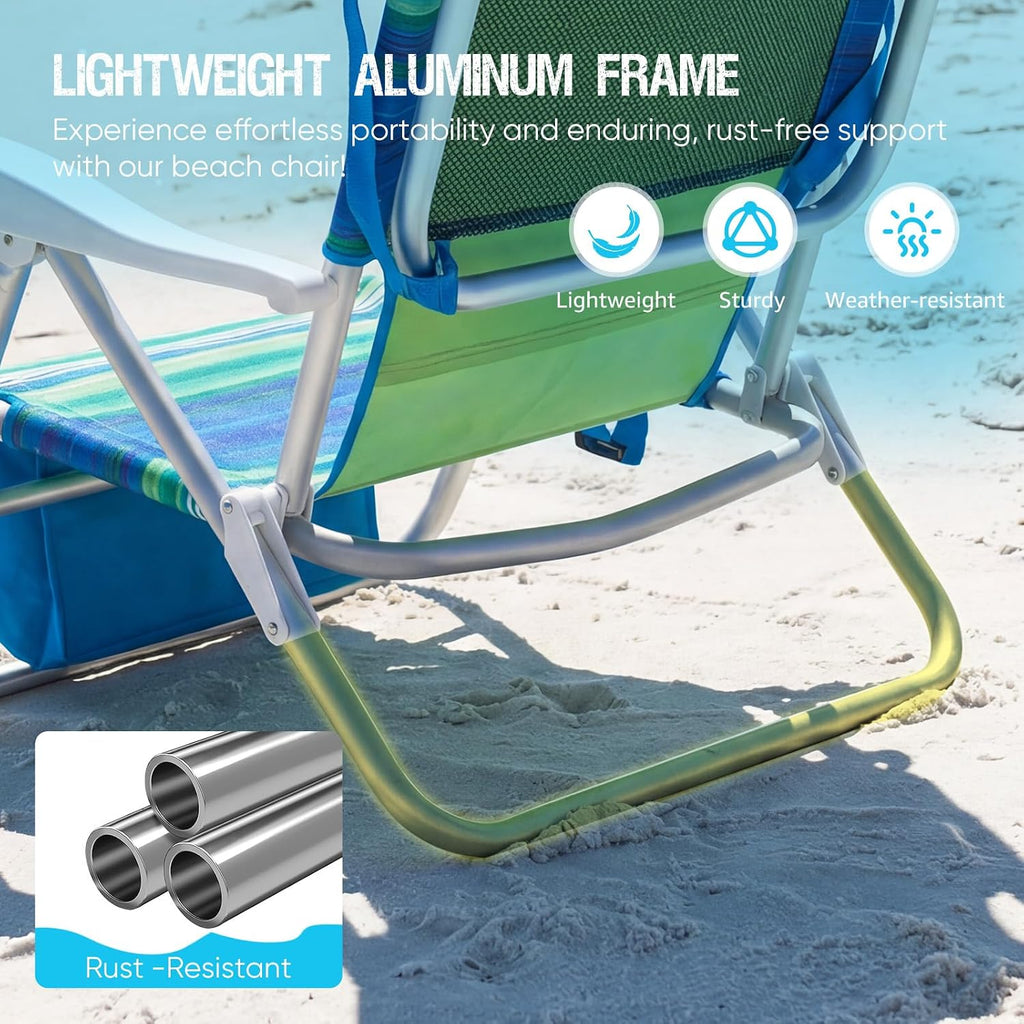 Old Bahama Bay Beach Chairs for Adults, 7-Position Classic Lay Flat Beach Chair Reclining Beach Chair, Portable Aluminum Backpack Beach Chair with Towel Bar & Cooler Bag