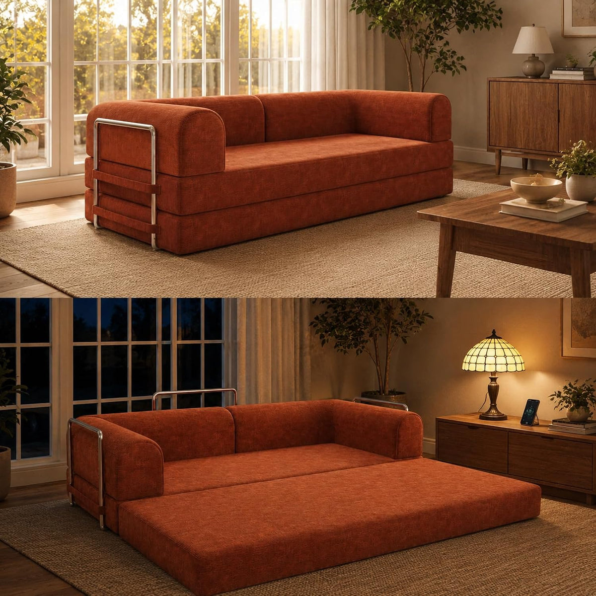 WHGBJA 79" 5 in 1 Convertible Sofa Bed Couch, Modular Sectional, Loveseat | Futon Sofa Bed, Pull Out Corduroy Couch Foldable, Couch for Living Room, No Assembly