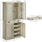 IRONCK Kitchen Pantry Cabinet 72" Height, Freestanding Cupboard with Drawer, Sliding Storage Rack, and 6 Hanging Shelves for Dining Room, Laundry, Rustic Maple