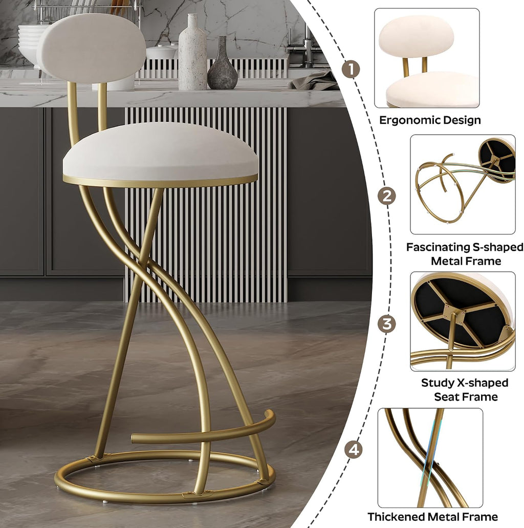 3 Piece Pub Dining Set, Modern Round Bar Table and Chairs for 2, 28" Counter Height Barstools and Glass Kitchen Table Set, 31" Small Dining Table with 2 Velvet Stools