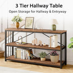 LVB Industrial Console Entryway Table, Metal Wood Rustic Brown, 55 in | Farmhouse 3 Tier Shelf Long Hallway Foyer Entry Tables Behind Couch, Sofa Table for Home Living Room Entryway