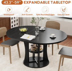 43.3''-59'' Extendable Round Dining Table for 4-8, Expandable Kitchen Table with Storage Shelf, Space Saving Circle Kitchen Table, Round Oval Dining Room Table for Living Room