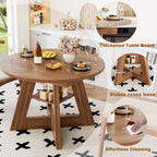 43.3in-59in Extendable Dining Table for 4-6, Round Kitchen Dining Room Table with Removable Leaves Space Saving, Space Saving, Wooden Cross Base with Storage Shelf for Kitchen Living Room (Walnut)