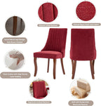 Aoowow Linen Blend Upholstered Dining Chairs Set of 2,Channel Tufted Dinner Chairs for Kitchen with Solid Wood Legs,Neutral Fabric Side Chairs for Dining Room,Living Room(Wine Red)