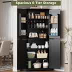 IRONCK Corner Cabinet, 72" Kitchen Pantry Cabinet, 6-Tier Freestanding Farmhouse Pantry with 2 Adjustable Shelves, 240°Swivel Doors, 2 Doors Storage, Spacious Hutch for Kitchen, Living Room, Black