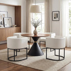 HNY Round Dining Table, 37.5" Modern Coffee Table with Walnut Inlay Tabletop & Matte Black Hourglass Base, Small Accent Table Compact Tables for Living Room, Bedroom, Balcony, Small Space