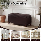 Asense Storage Ottoman Bench, 33" Faux Leather Upholstered End of Bed Bench with Safety Hinge,Wooden Legs,for Entryway Bedroom Living Room,Chocolate Brown