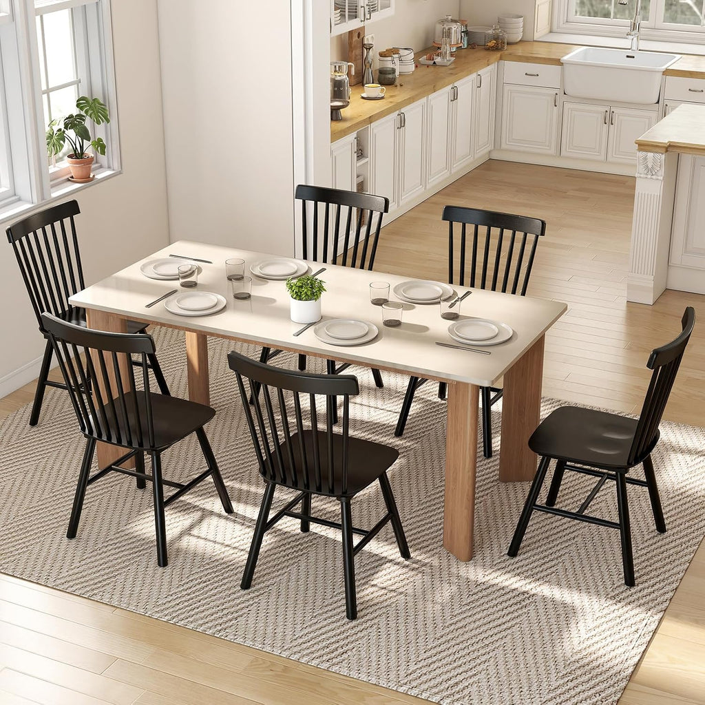 Kmax Dining Chairs Set of 4 Vintage Kitchen Chairs Windsor Chairs with Solid Wood Legs Farmhouse Country Style, Black