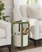 TUTOTAK Oval End Table with Woven Storage Basket, Olive Green Small Side Table for Living Room, Bedroom, TB01BOG093