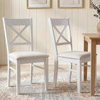 HOMCOM Dining Chairs Set of 2, Upholstered Kitchen Chairs with Rubberwood Frame, Padded Seat and Cross Back for Living Room, Dining Room, Kitchen, White