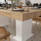 Modern Dining Table for 6-8 People, 78.7" Wood Kitchen Table with Stylish Pedestal, Long Rectangle Wooden Dinner Table for Dining Room, Brown & White
