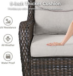 Outdoor Swivel Rocker Patio Chairs with 2 Ottomans - 5" Thick Cushion 4 Piece Furniture Set All Weather Comfortable Wicker Conversation Set for Porch Poolside and Deck - Brown/Beige