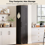 IRONCK Narrow Kitchen Pantry Storage Cabinet, 72" Slim Single Door with 6 Adjustable Shelves, Door Rack and Wheels, Space Saving Freestanding Storage Floor Cabinet for Small Place, Black