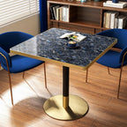 31.5'' Tulip Table, Square Pedestal Dining Table with Sintered Stone Tabletop, Gold Aluminum Alloy Edge & Base, Bistro Table for 2-4 Person for Kitchen/Cafe/Small Spaces/Restaurant (Sapphire Galaxy)