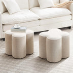 Zesthouse Flower Pouf Ottomans Foot Rest Set of 2, Linen Poofy Ottomans | Large Ottoman Footstool for Couch, Modern Living Room Stool Seat, Cute Square Vanity Stool for Bedroom, Beige Dorm Foot Stool