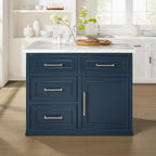Crosley Furniture Cutler Faux Marble Top Kitchen Island with Storage, Breakfast Bar, Microwave Stand, Navy