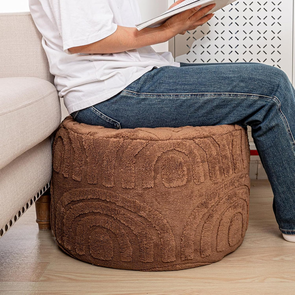 Asuprui Round Ottoman Pouf Foot Stool, Coffee 20x14 in,Sofa Couch Foot Rest | All-One Foam Pouf, Ottoman Coffee Table,Foot Rest for Chair,Remov.Cover, Perfect for Living Room Bedroom Dorm or Wedding Gift