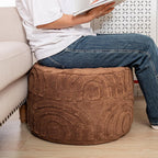 Asuprui Round Ottoman Pouf Foot Stool, Coffee 20x14 in,Sofa Couch Foot Rest | All-One Foam Pouf, Ottoman Coffee Table,Foot Rest for Chair,Remov.Cover, Perfect for Living Room Bedroom Dorm or Wedding Gift