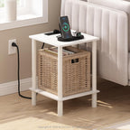 Furinno Turn-N-Tube Side Table, 2-Tier Square End Table with Charging Station, Night Stand, Bedside Table with USB and Type-C Port, for Living Room, Bedroom, White