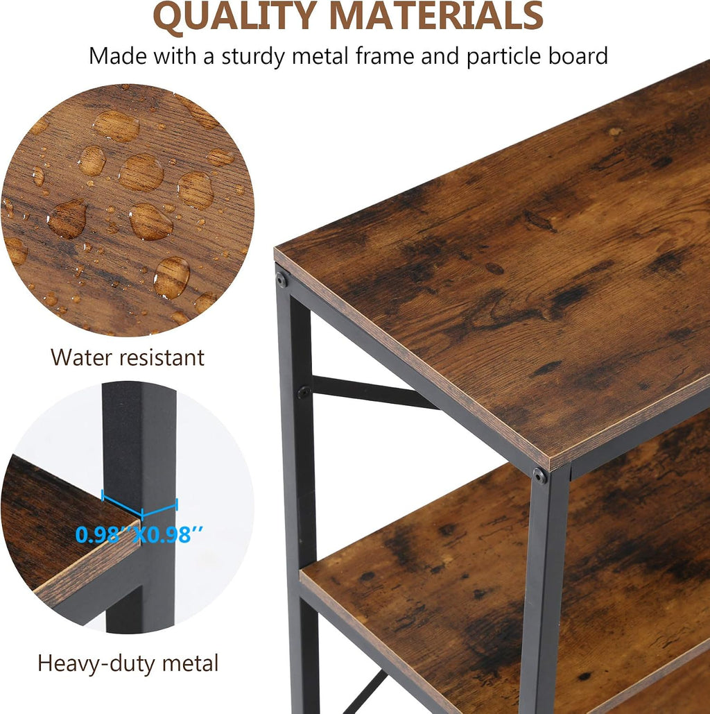Tribesigns 70.9 Inch Extra Long Console Table, Modern Sofa Table Behind Couch Table with Storage Shelves, 3-Tier Industrial Hallway Entryway Table for Living Room, 3 Shelf Bookshelf(Brown)