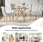 Round Glass Dining Table Set for 4, Small Kitchen Table Set for 4, 47" Circle Gold Glass Dinner Table for 4 with Beige Velvet Chairs, 5 Piece Dining Room Table Set for 4 for Breakfast Dinette Cafe