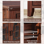 Joaxswe Large Sideboard Buffet Cabinet with Storage, 55" Farmhouse Credenza with 3 Glass Doors, Adjustable Shelves Console Table, Wood Kitchen Coffee Bar for Dining Room, Living Room, Brown