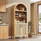 Garvee Arched Kitchen Pantry Storage Cabinet - 5-Tier Open Display Shelf with Rattan Decor, Farmhouse Storage Cabinet for Kitchen, Dining Room, Living Room, Natural