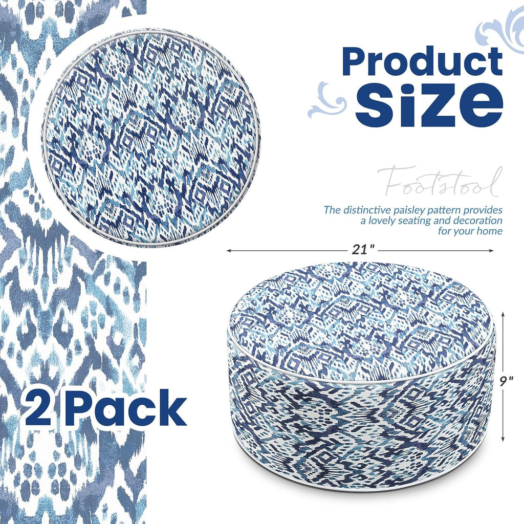 Cinnvoice 2 Pcs Inflatable Outdoor Ottoman Pouf Waterproof Round Footrest with Handle D21 x H9 Inch Indoor Outdoor Portable Footstool for Patio Garden Camping or Home Pool(Diamond Stripes)