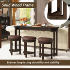Merax 4 Piece Bar Table Set with 3 PU Upholstered Bar Stools, Solid Wood Counter Height Kitchen Table Set, Breakfast Table with 3 Padded Stools for Living Room, Dining Room, Espresso