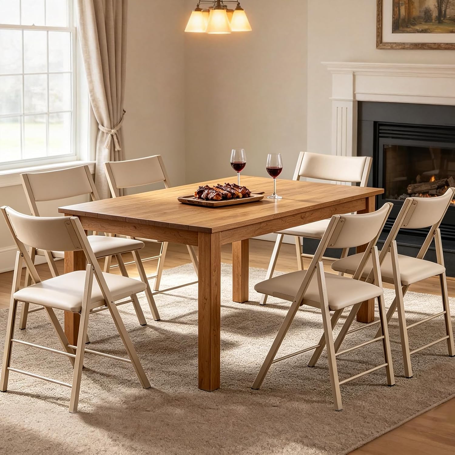 Padded Folding Chairs 2 Pack, 450LBS Heavy Duty Folding Dining Chair, Wood | Waterproof Leather, Triple Anti-Rust Coating, 1.37" Folded, Foldable Chairs for Dining Room, Kitchen, Home, Events, Apartment