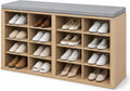 Shoe Storage Bench with Cushion, 16-Cubby Entryway Bench with Adjustable Shelves, 23" Tall Heavy Duty 700 lb Capacity, for Bedroom, Hallway, Mudroom
