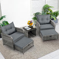 Patio Chair with Ottomans and Table, 5 Piece PE Wicker Rattan Outdoor Patio Furniture Set, Space Saving Design Outdoor Chairs with Ottomans Set for Balcony Poolside Front Porch Deck, Grey