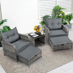 Patio Chair with Ottomans and Table, 5 Piece PE Wicker Rattan Outdoor Patio Furniture Set, Space Saving Design Outdoor Chairs with Ottomans Set for Balcony Poolside Front Porch Deck, Grey