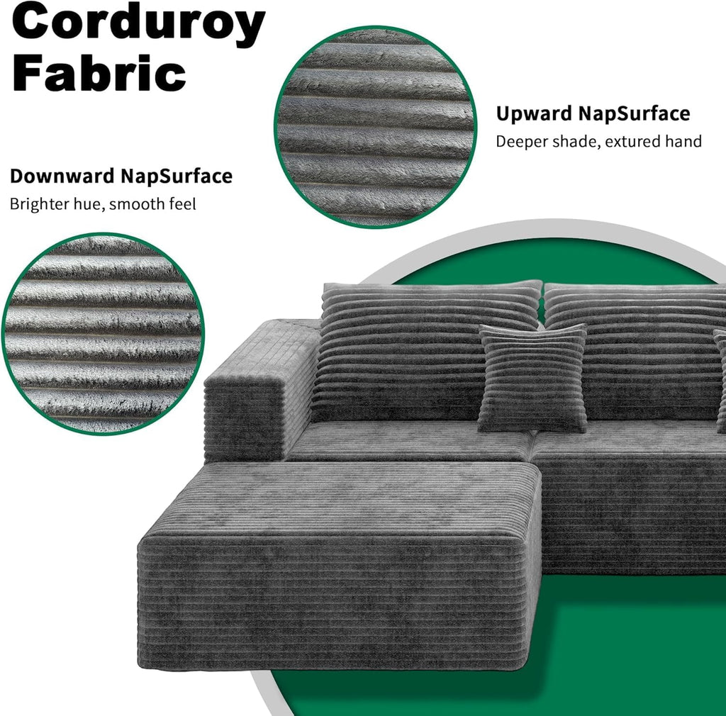 110" U Shaped Sectional Sofa with 2 Ottomans, Modular Corduroy Cloud Couch, Oversized Deep Seat Sofa for Living Room, Flexible Combination Design, No Assembly Required