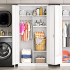 Greenvelly Metal Wardrobe Cabinet with Locking Doors, 72"H White Metal Wardrobe Closet with Hanging Rods and Adjustable Shelves, Clothing Storage Closet for Home, Office, Employee, Gym (16" D x 32" W)