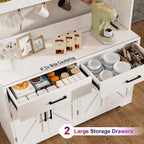 Vipbear 71" Tall Pantry Cabinet, Kitchen Hutch with Power Outlet, Farmhouse Buffet Sideboard with Door Racks, RGB LED Light Coffee Bar Cabinet for Kitchen Storage
