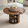 55.1 Inch Round Dining Table for 4-6, Modern Kitchen Table with Storage, Circle Dining Room Table with Wooden Pedestal Base for Living Room, Dining Room & Kitchen, Walnut